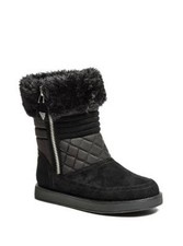 NEW GUESS ALONA BLACK,QUILTED FAUX SUEDE+FABRIC+FUR,SIDE ZIP,TRIMMED BOOTS (8M)