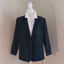Sag Harbor Womens Tartan Plaid Wool Blend Blazer Black Velvet Collar S-8P