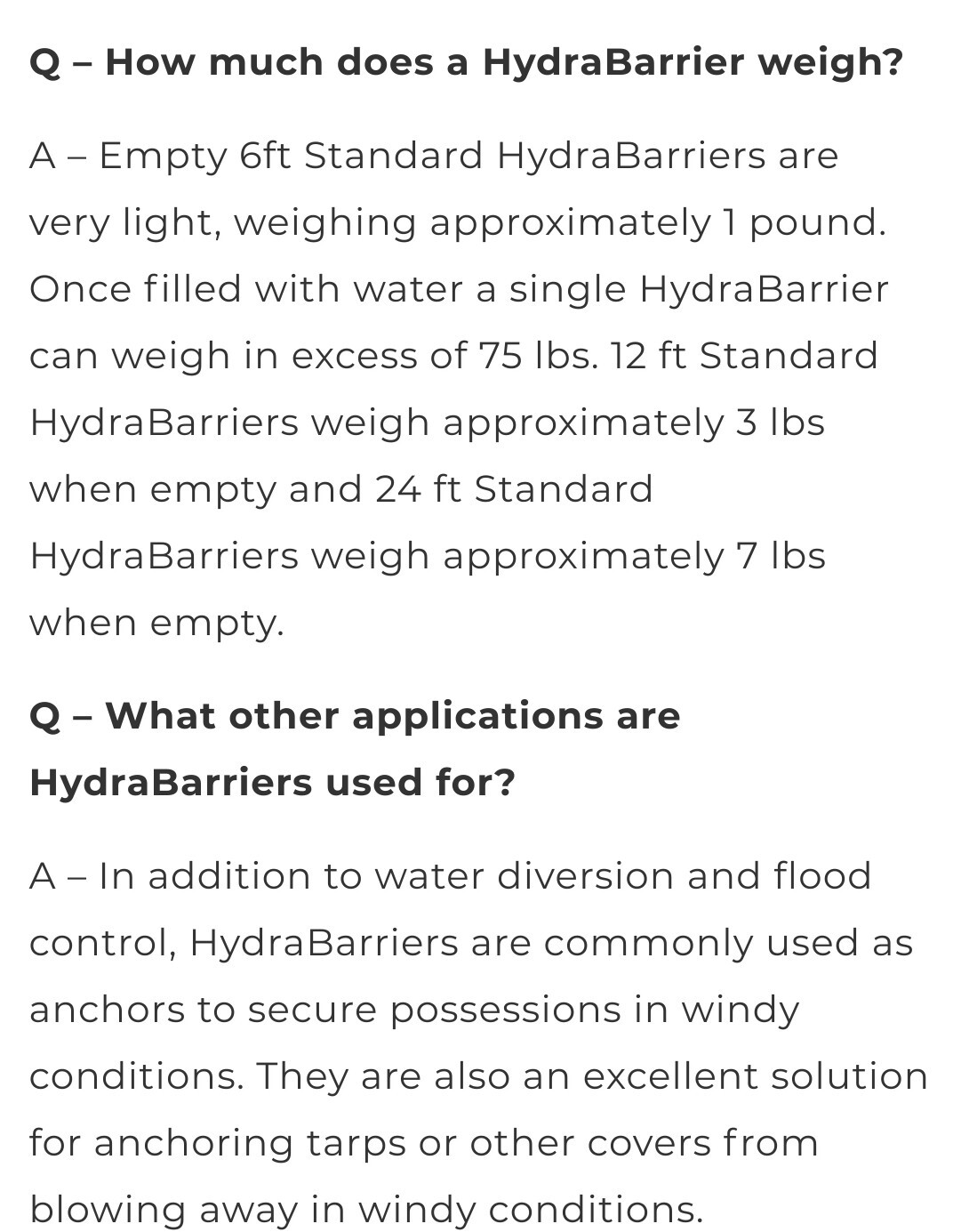 Best Sandbag Alternative Hydrabarrier Standard 12 Foot Length 4 Inch