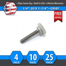 1/4"-20 x 1-1/4" Thumb Screw Stainless Steel - Gray Round Knurled Knob - USA