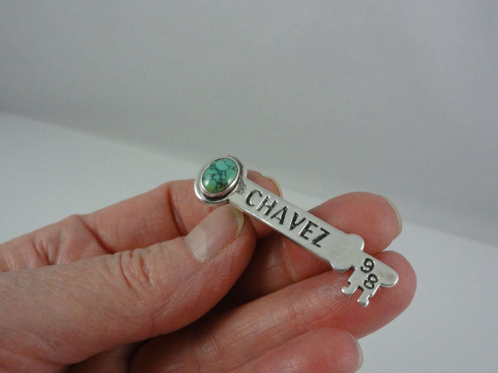 Makers Mark Sterling Silver Turquoise Key Name Tag Lapel Pin Southwest ...