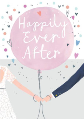 ''Happily Ever After'' Couple Holding Hands, Balloon Wedding Card by Louise Tiler