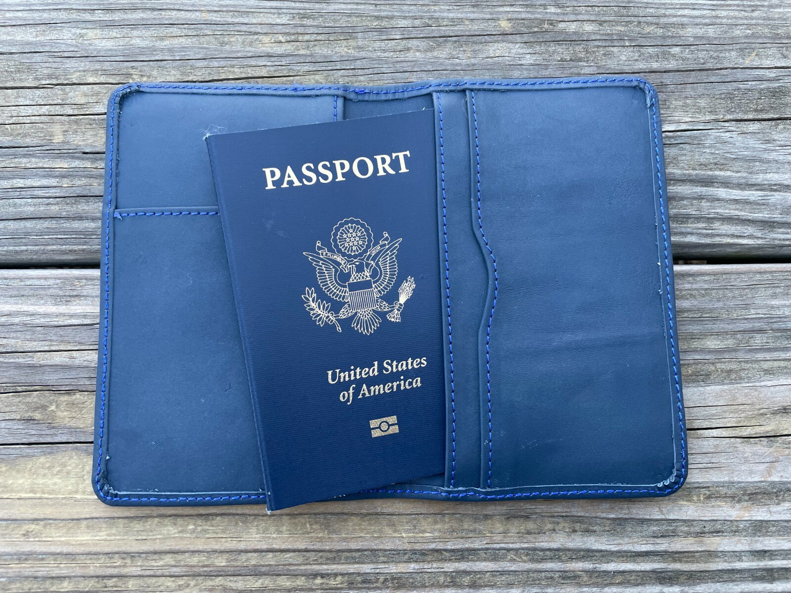 Blue Genuine Leather Passport Holder with Card Slots – Handmade Travel Wallet-image