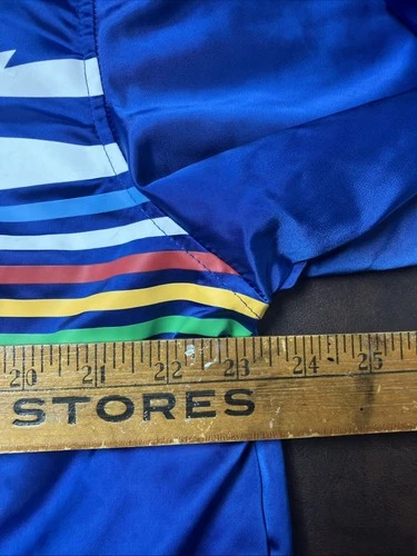 Stranger Things Men’s L Blue Satin Snap Front Retro Bomber Jacket Great Condit. image 8