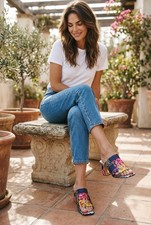 Jessica Simpson Floral Mule Heels 7.5 Patchwork Open Toe Wedge
