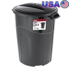 32 Gallon Heavy Duty Plastic Trash Can W/ Click Lock Lid Carry Handles New