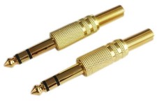 2 PCS Gold Metal 1/4" 6.35mm Stereo TRS Audio Cable Solder Connector Plug