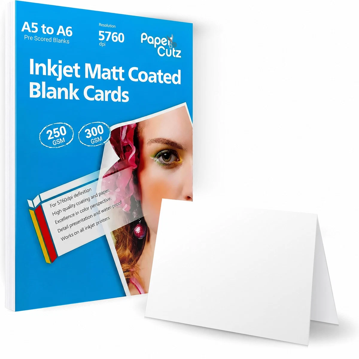 Tarjetas en blanco mate de inyección de tinta PAPERCUTZ 250 y 300 GSM tarjetas de felicitación pre-puntuadas