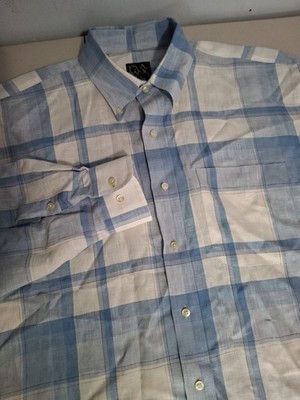 Jos A Bank Mens Large Plaid 100% Linen Long Sleeve Button Down Shirt