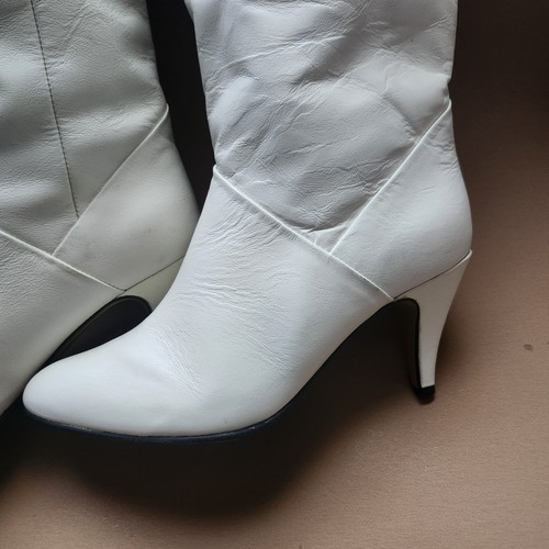 NEW VTG 80s 90s White Leather Boots Knee High 6 M UNWORN NWT Foldover Top - Picture 7 of 11