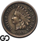 1862 Indian Head Cent Penny, XF, Civil War Date Issue