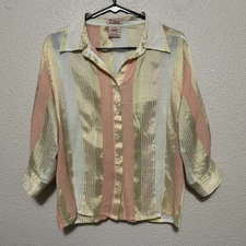 FDJ French Dressing Jeans Size 8 Striped Collared Shirt Top Pastel shimmer light