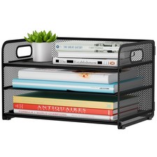 3 Tier Letter Tray Organizer for Desk, Mesh File Folder Document Organizer wi...