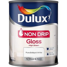 Dulux 1.25L Non Drip Gloss Paint Pure Brilliant White High Sheen Wood Metal Can