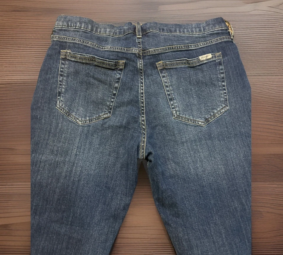 Eddie Bauer Jeans Women’s Size 12 Blue Boyfriend Plaid Flannel Lined Jeans - Image 4 of 4