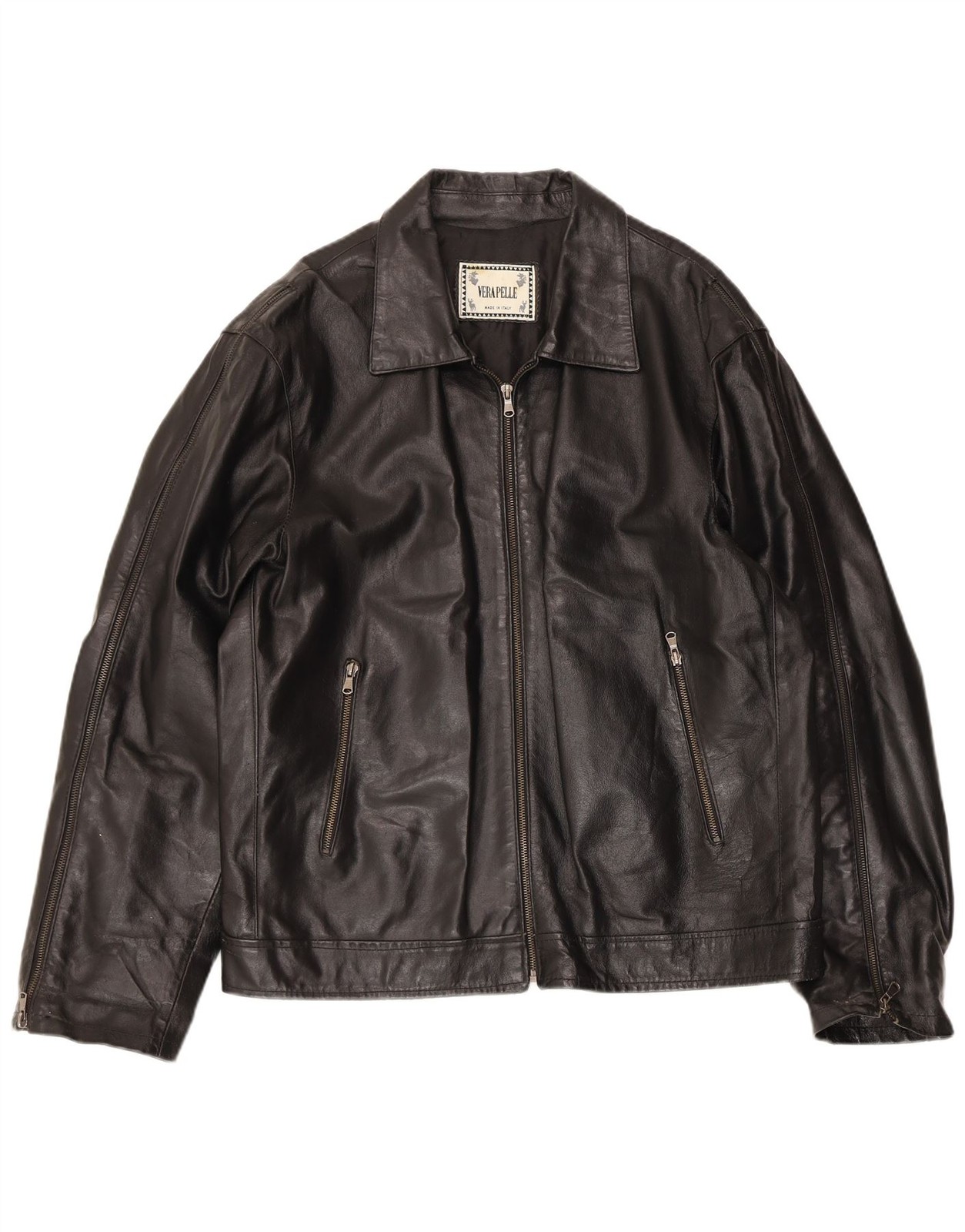 Vintage Mens Bomber Leather Jacket UK 42 2XL Black Leather BS11