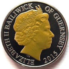 GUERNSEY 5 POUNDS 2015, Reflections of a Reign; Selective gold plating, RARE
