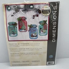 Christmas Jar Ornaments 4 Designs Cross Stitch Kit by Dimensions NEW