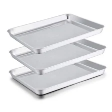 TeamFar Baking Sheets Set of 3, Stainless Steel Cookie Sheet Baking Tray Pan,...