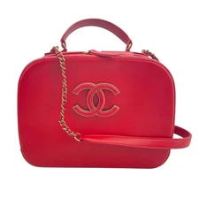 CHANEL 2-Way Chain Shoulder Bag A93463 Calf Leather Red Gold Hardware #OK1860