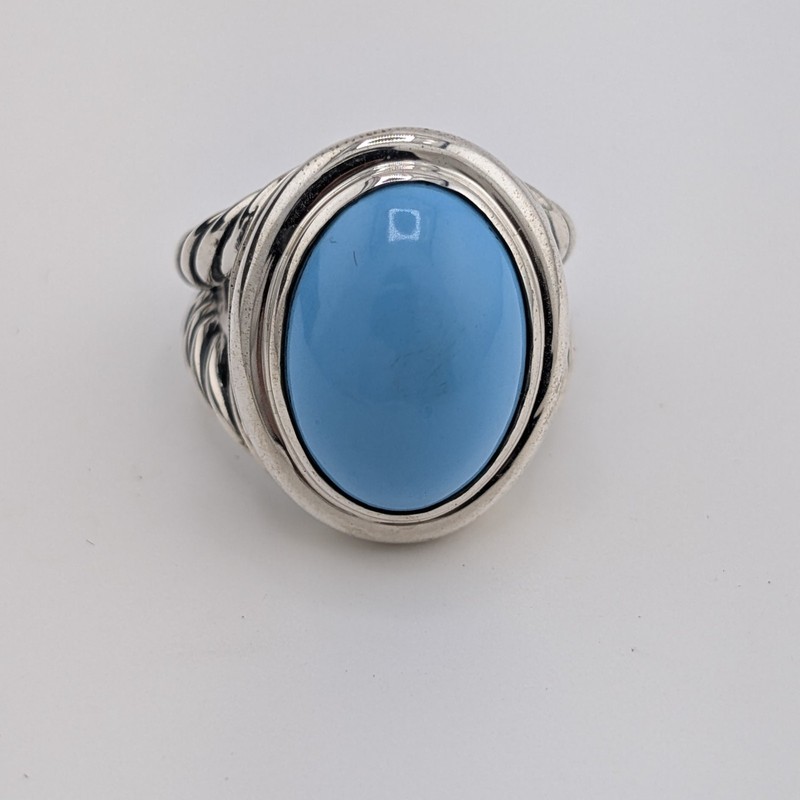 David Yurman Sterling Silver Oval Ring with Turquesa 13x18mm size 6.5