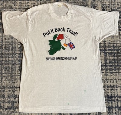 Vintage 80s Put It Back Thief! Support Irish Northern Aid T Shirt Sz XL Noriad