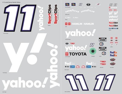 1/12 Scale Denny Hamlin Yahoooo RC Car Clear Vinyl Sticker Sheet