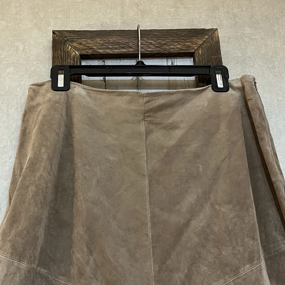 J.Jill Camel Tan 100% Leather Suede Maxi Skirt 12 Petite Asymmetrical Hem - Image 4 of 4
