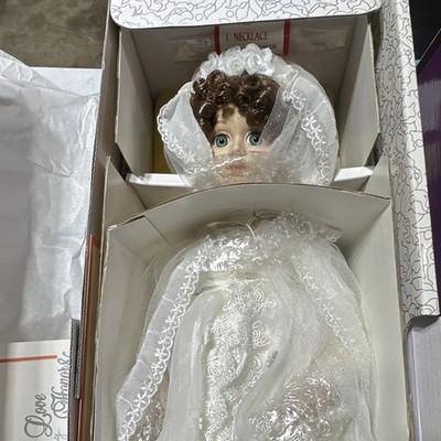 Moments Treasured Love Honor & Cherish Genevieve Porcelain Doll Brown Curly Hair