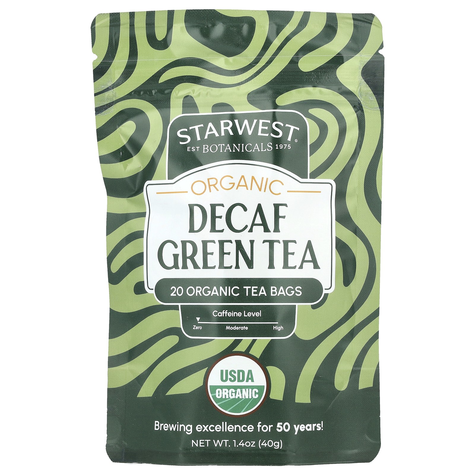 Органический зеленый чай без кофеина 20 пакетиков 14 унции 40 г 2490₽