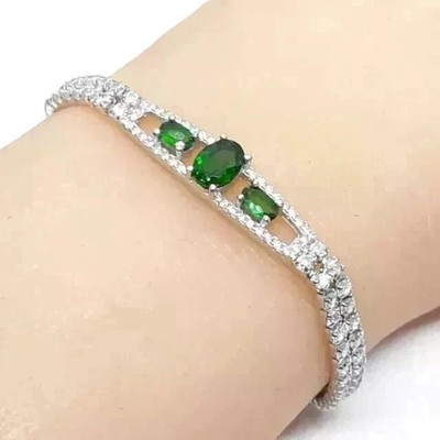 10 Ct Oval Cut Simulated Emerald 14k White Gold Plated Stunning Tennis Bracelet