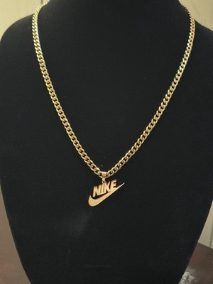 Nike Necklace - Swoosh Necklace - 5mm Cuban - 22'' Chain - Gold - Fathers Day Y2K