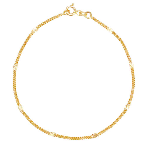 22ct Yellow Gold Curb Chain Bracelet with Diamond Cut Detail Links 7 Inches