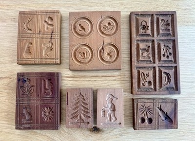 Antique Wooden German Springerle Butter Cookie Stamp Form Press Mold SET OF 7