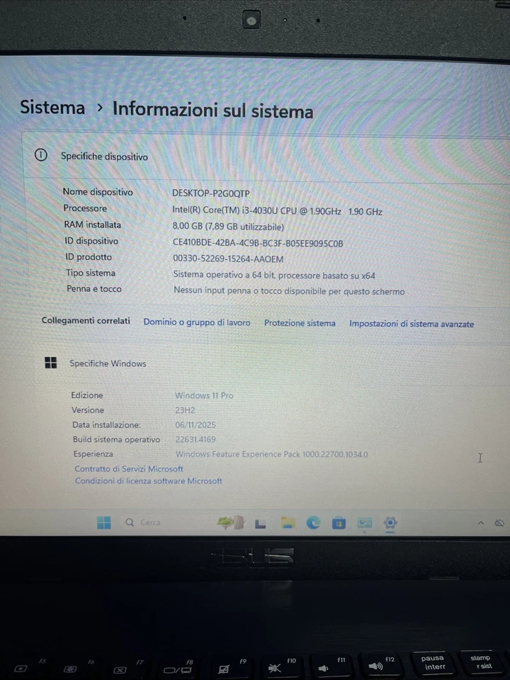 Notebook asus F552l  15,6p (intel Core I3 8gb Ram Ssd 240gb, Nvidia) Windows 11p - Immagine 4 di 4