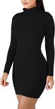 CAILAMI Women's Black Long Sleeve Turtleneck Bodycon Mini Dress XL New