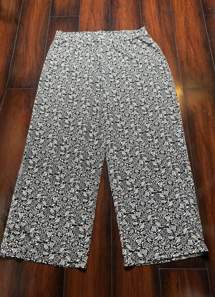 Pantalón Chaus New York Mujer Negro Cintura Elástica Estampado Floral Pierna Ancha Talla L Foto 2 de 4