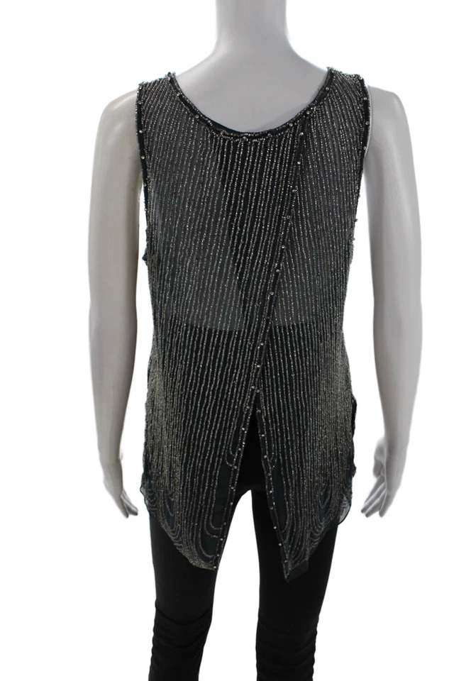 Blusa Parker Mujer Seda Detalle Cuentas Espalda Abierta Transparente Azul Talla L Foto 3 de 4