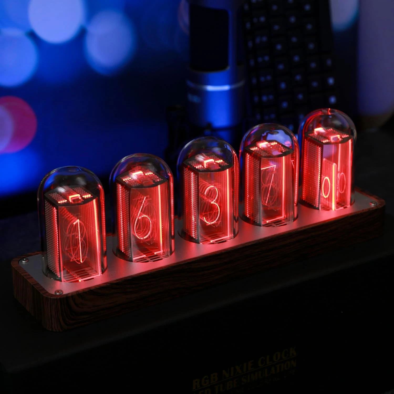 Walnut Nixie Tube Clock with Wi-Fi Sync, Alarm & Timer - Retro Gift Idea