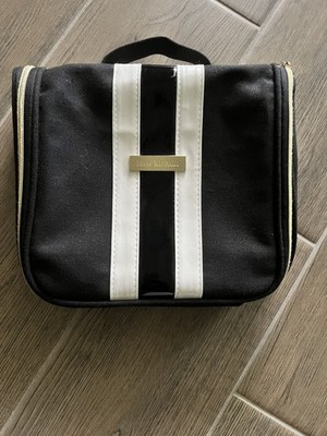 Isaac Mizrahi Womens Black  & White Striped Travel Bag with Gold Accents  Zipper