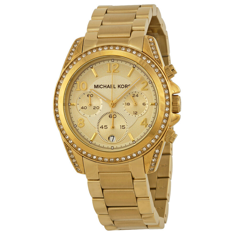 NEW Authentic Michael Kors Runway Glitz Gold Plated Ladies Watch MK 5166