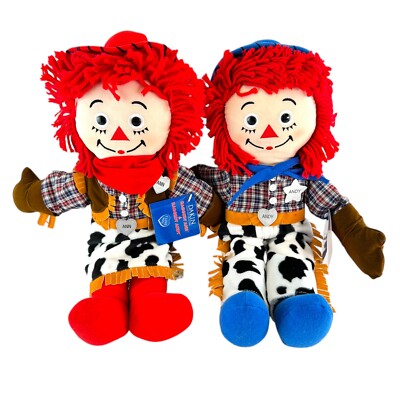 Pair Raggedy Ann & Andy Cowboy Cowgirl Dolls 17'' - Vintage 2001 New w Tags.