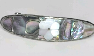 MEXICAN ABALONE SHELL ALPACA SILVER HAIR BARRETTE 3.75