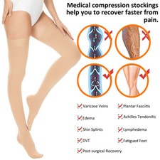 20-30 mmHg Compression Stockings for Men and Women, Thigh High Length, Dot Top