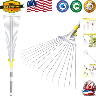 Compact Adjustable Leaf Rake - 64'' Long Handle & Flexible Tines for Easy Use
