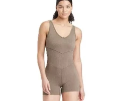 JoyLab Women's Seamless Short Bodysuit - Taupe Size XL