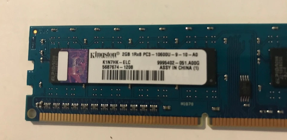 Kingston 2 GB (1 X2GB) 1Rx8 PC3-10600U K1N7HK-ELC  Desktop Memory Ram - Image 2 of 3