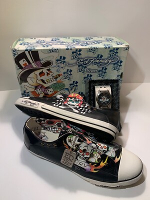 Rare Ed Hardy Death Or Glory Men’s Size 13 Leather Shoes W/ Gladiator Watch 