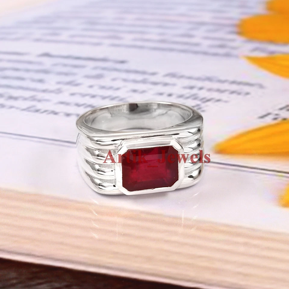 Heizbar Rubin Edelstein Mit 925 Sterlingsilber Ring für Herren #1077 - Bild 2 von 4