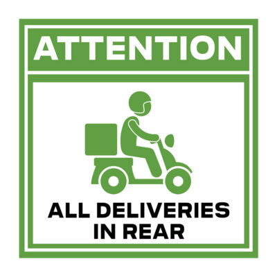 Square Plus Attention All Deliveries in Rear Wall or Door Sign | Health & Safety